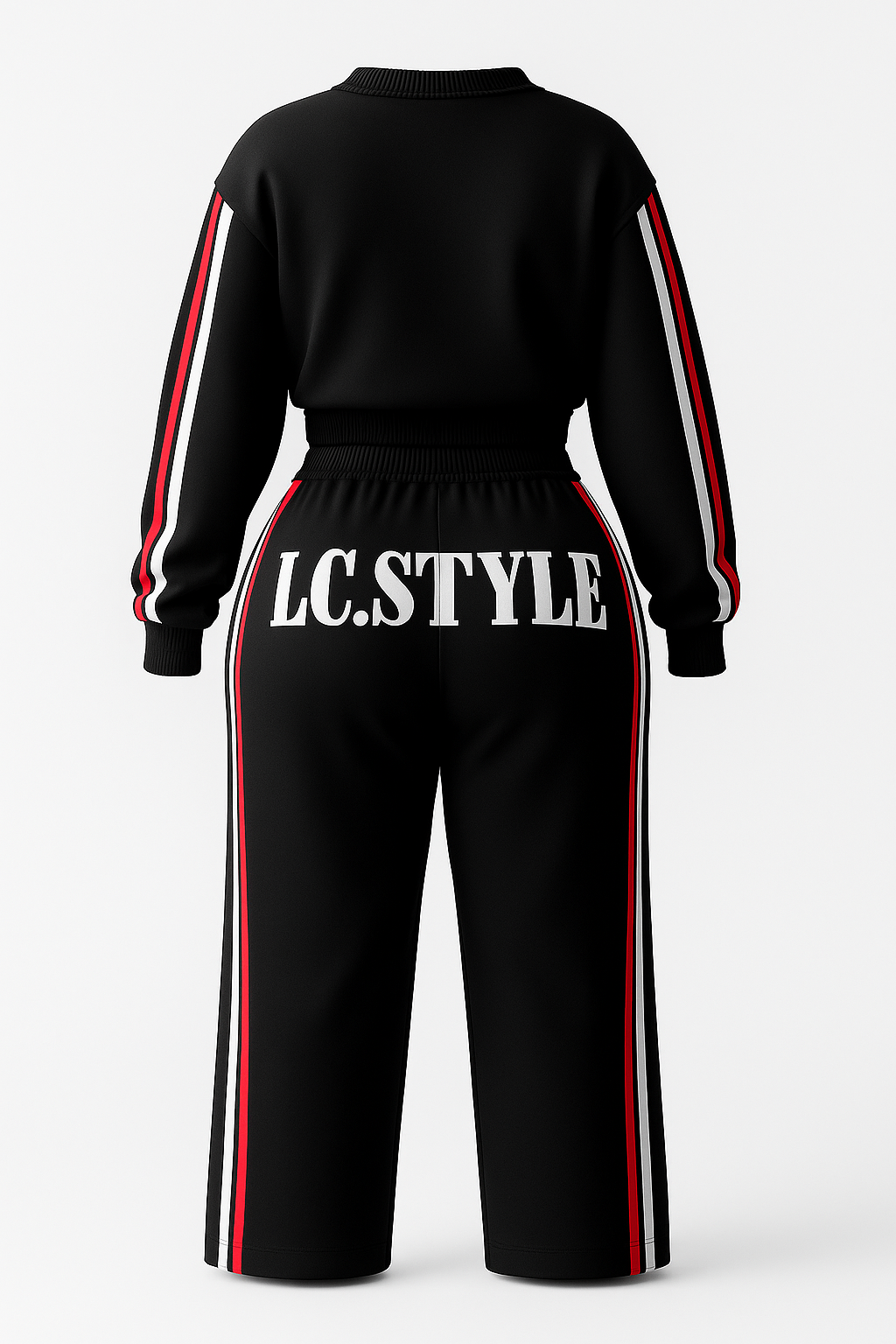 Female Signature Red, White and Black Sweat Suit - Back view
